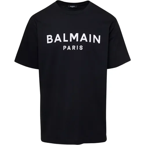 Schwarzes T-Shirt mit Logo , Herren, Größe: L - Balmain - Modalova