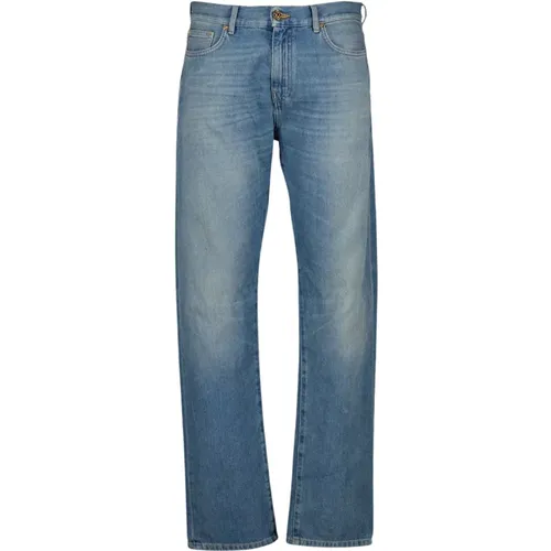 Blaue Denim Straight Leg Jeans - Versace - Modalova