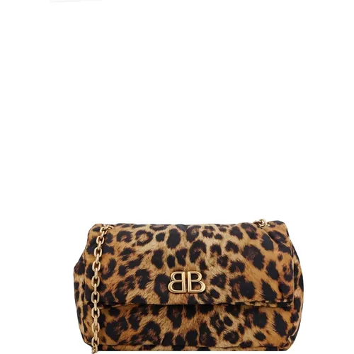 Animalier Nylon Schultertasche mit Monaco BB Logo - Balenciaga - Modalova