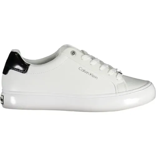 Weiße lässige Ledersneaker , Damen, Größe: 39 EU - Calvin Klein - Modalova