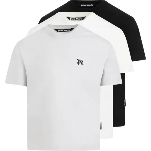 Monogram Tripack Tee Cotton T-Shirts , Herren, Größe: L - Palm Angels - Modalova