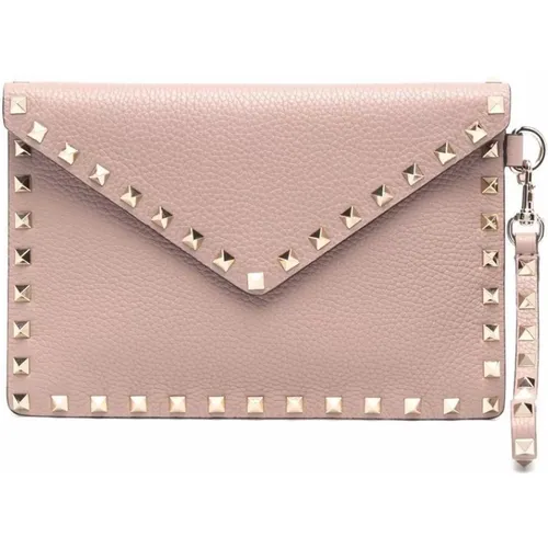 Clutches, female, , Size: ONE SIZE Leather Studded Clutch Bag - Valentino Garavani - Modalova