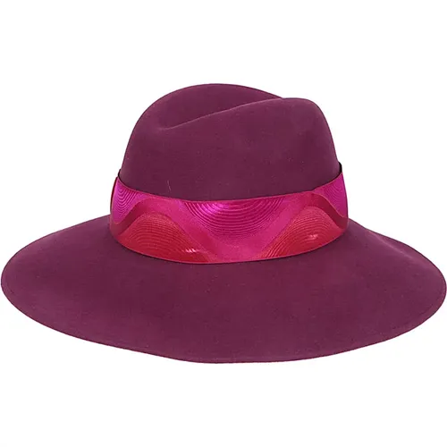 Hats, female, , Size: M Fuchsia Wool/Cashmere Hat with Logo Band - Borsalino - Modalova