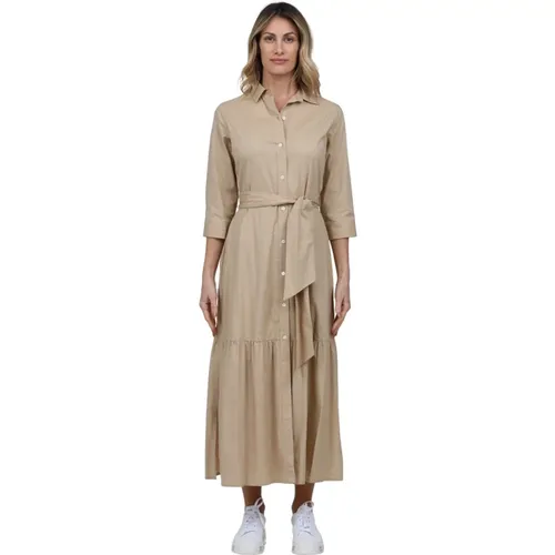 Langes Kleid mit Gürtel und langem Ärmel , Damen, Größe: L - Rosso35 - Modalova