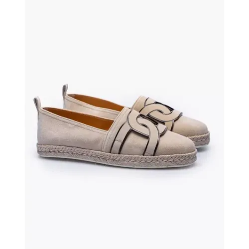 Leder Espadrilles mit Lederkettengliedern - Natur, Größe 40 , Damen, Größe: 39 1/2 EU - TOD'S - Modalova