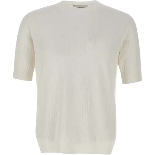 Weißes Leinen Baumwoll T-Shirt Gerippte Textur , Herren, Größe: L - Lardini - Modalova