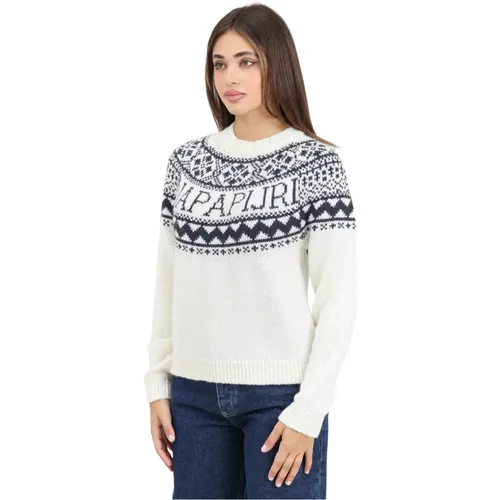 Weißer Retro Jacquard Pullover , Damen, Größe: M - Napapijri - Modalova