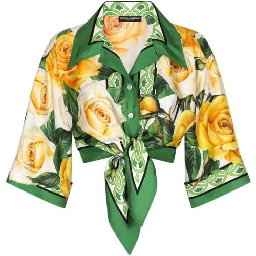 Kurzes T-Shirt mit Rosenmuster - Dolce & Gabbana - Modalova