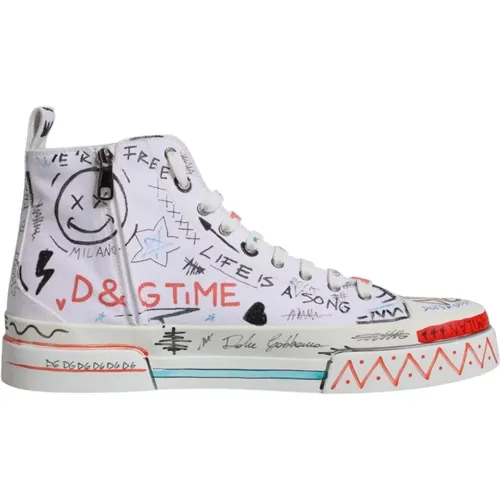 Sneakers, male, , Size: 14 US Graffiti Print High Top Sneakers - Dolce & Gabbana - Modalova