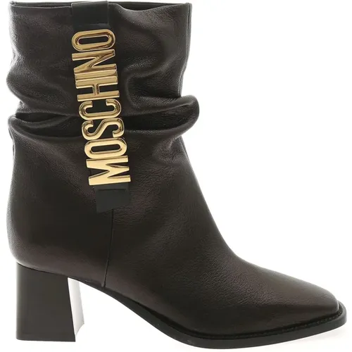 Heeled Boots, female, , Size: 6 US Luxurious Logo Ankle Boots - Moschino - Modalova