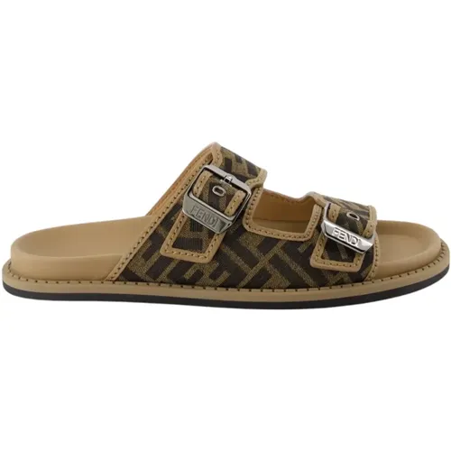 Sliders, male, , Size: 7 US Jacquard Slip-On Sandals - Fendi - Modalova