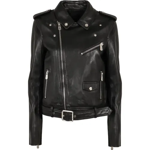 Leather Jackets, female, , Size: XS Biker Style Leather Jacket - pinko - Modalova