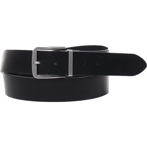 Schwarzer Ledergürtel mit gebürsteter Metallschnalle - Calvin Klein - Modalova