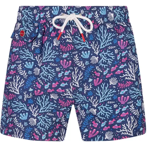 Blaue Badehose mit Fisch- und Korallmuster , Herren, Größe: L - Kiton - Modalova