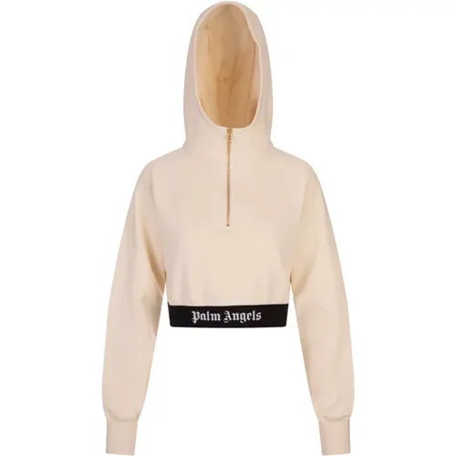 Crop Hoodie with Logo Band , female, Sizes: S, L, M - Palm Angels - Modalova