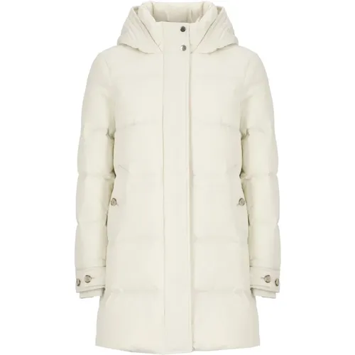 Down Coats, female, , Size: S Ivory Parka with High Neck and Hood - Woolrich - Modalova