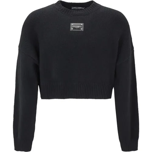 Cropped Pullover with Ribbed Trims , female, Sizes: XS, S - Dolce & Gabbana - Modalova