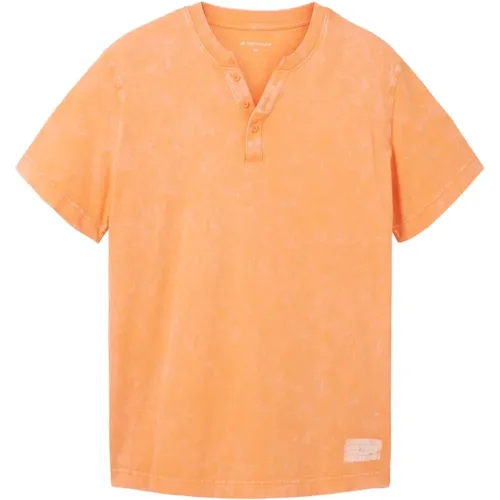 T-Shirt Kurzarmshirt mit Henley-Ausschnitt und ausgewaschener Optik , Herren, Größe: L - Tom Tailor - Modalova