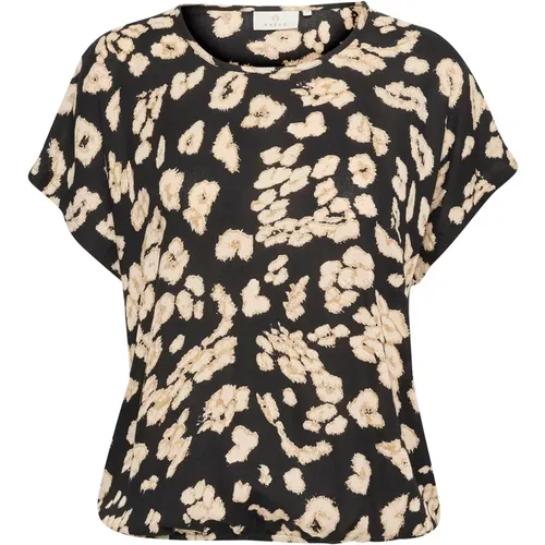 Leo Print Bluse Kurzarm Rundhals , Damen, Größe: XS - Kaffe - Modalova