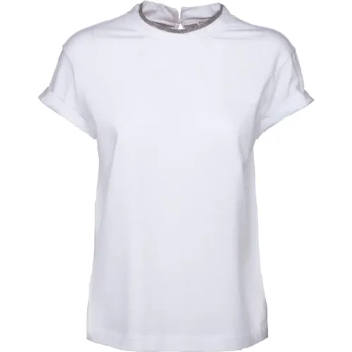 Baumwoll-Stretch-Jersey-T-Shirt mit Monile-Einsatz , Damen, Größe: S - BRUNELLO CUCINELLI - Modalova