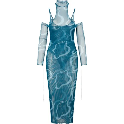 Blaues Langes Kleid mit Ausschnitt - Julfer - Modalova