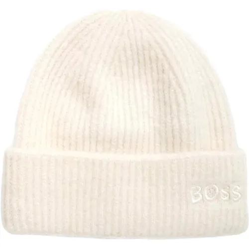 Ivory Wool Logo Beret for Men , unisex, Sizes: ONE SIZE - Hugo Boss - Modalova