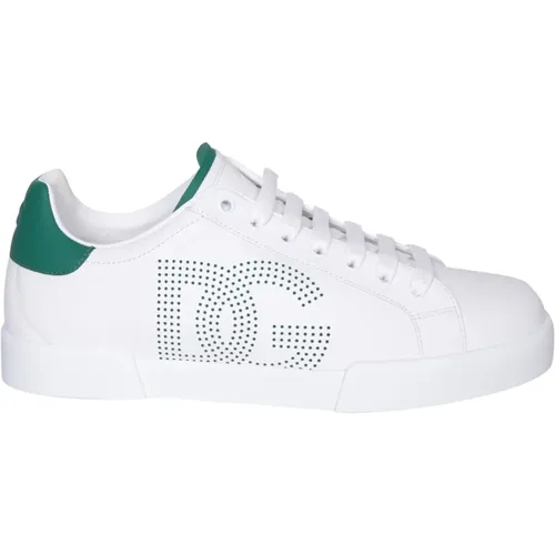 Weiße Sneakers Grüne Details Stilvoll , Herren, Größe: 40 EU - Dolce & Gabbana - Modalova