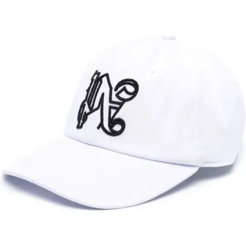 Caps, male, , Size: ONE SIZE Cotton Baseball Hat with Embroidered Monogram - Palm Angels - Modalova