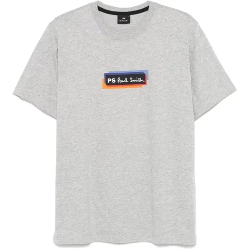 T-Shirts, male, , Size: M Grey Logo Cotton T-shirt Short Sleeves - PS By Paul Smith - Modalova