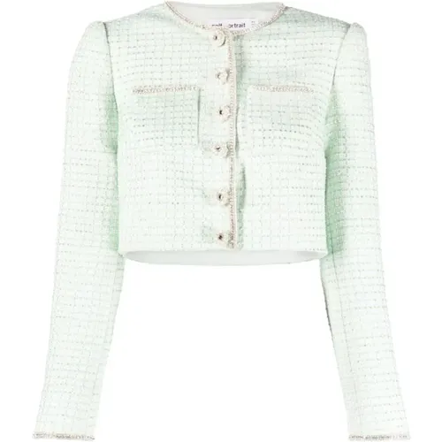 Mint Cropped Jacket with Crystal Buttons , female, Sizes: 2XS - Self Portrait - Modalova