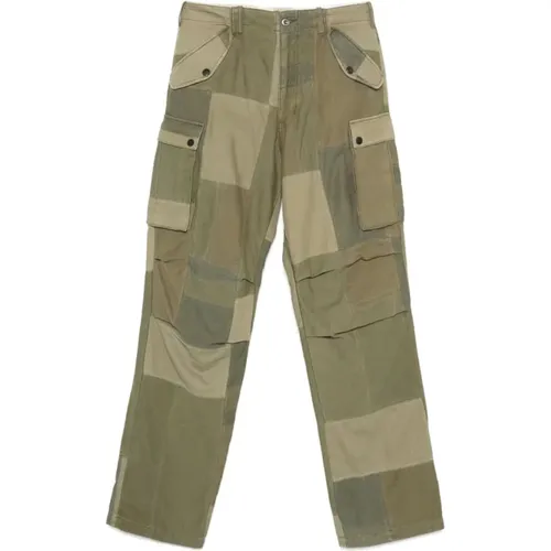 Straight Trousers, male, , Size: W34 Olive Patchwork Cargo Pants - Gallery Dept. - Modalova