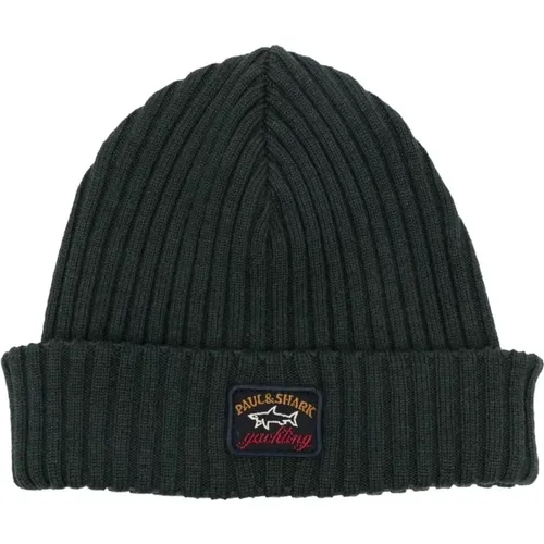 Ribbed wool beanie , male, Sizes: ONE SIZE - PAUL & SHARK - Modalova