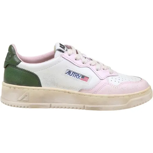 Sneakers, female, , Size: 7 US Vintage Leather Sneakers White/Pink/Green - Autry - Modalova