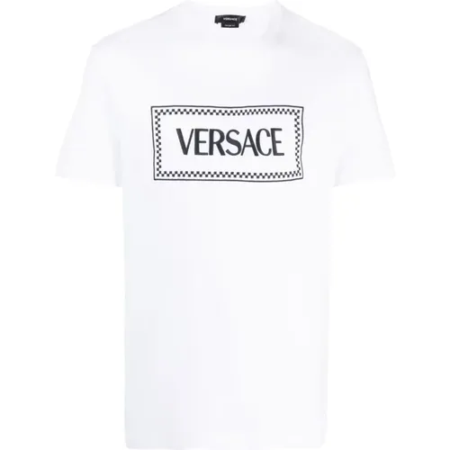 T-Shirts, male, , Size: L Embroidered T-shirt Jersey Print Logo - Versace - Modalova