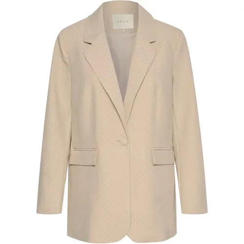 Federgraue Blazer Jacke mit Similisten , Damen, Größe: 3XL - Kaffe - Modalova