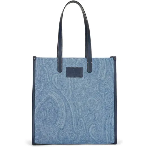 Tote Bags, male, , Size: ONE SIZE Denim Shopping Bag with Amebas Pattern - ETRO - Modalova