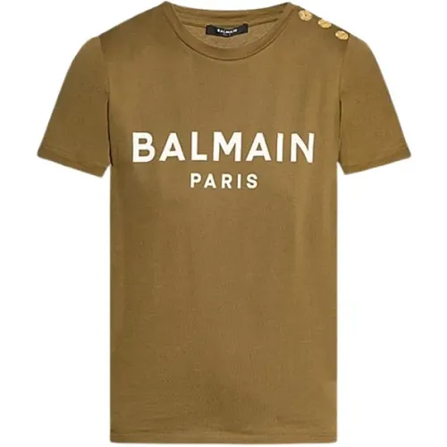 Printed Logo Cotton T-Shirt , female, Sizes: XS, M, S - Balmain - Modalova