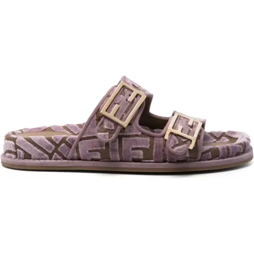 Sliders, female, , Size: 6 1/2 US Amethyst Double Buckle Sandals - Fendi - Modalova