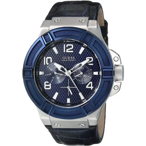 Watches, male, , Size: ONE SIZE Blue Leather Multifunction Watch Rigor - Guess - Modalova