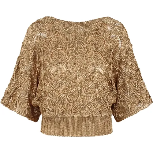Gold Lamé Shell Stitch Sweater , female, Sizes: M - alberta ferretti - Modalova