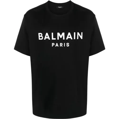 Schwarzes Logo-Print T-Shirt , Herren, Größe: L - Balmain - Modalova