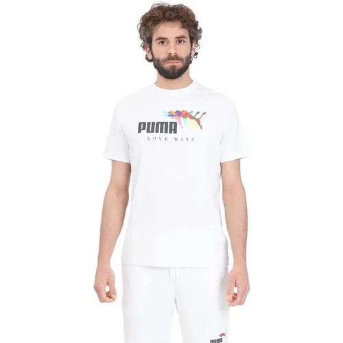 Weißes T-Shirt Love Wins , Herren, Größe: 2XL - Puma - Modalova