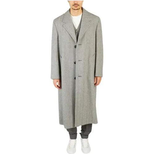 Single-Breasted Coats, male, , Size: L Long Oversized Buttonhole Front Coat - Ami Paris - Modalova