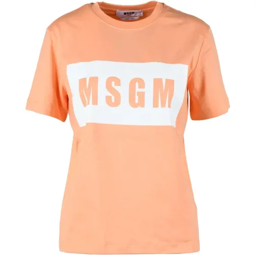 Baumwoll-T-Shirt mit Stilvollem Design , Damen, Größe: S - MSGM - Modalova