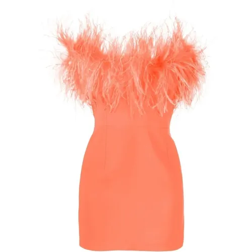 Coral Feather-Trim Strapless Dress , female, Sizes: XS - The New Arrivals Ilkyaz Ozel - Modalova