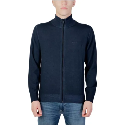 Blauer Woll-Turtleneck-Cardigan mit Reißverschluss , Herren, Größe: M - Hugo Boss - Modalova