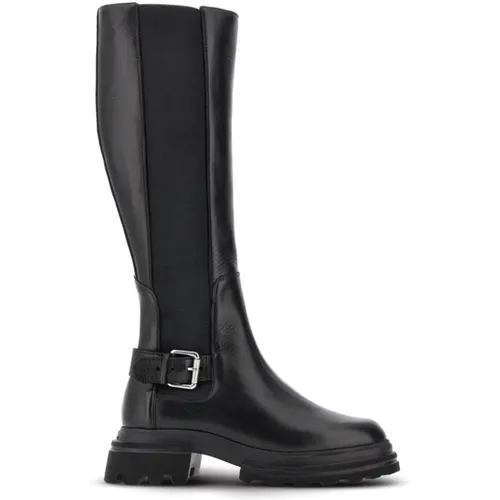 Leather Knee-High Boots with Buckle , female, Sizes: 7 1/2 UK, 5 1/2 UK, 4 1/2 UK, 3 1/2 UK, 5 UK, 7 UK - Hogan - Modalova