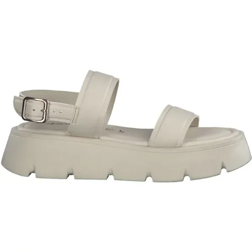 Elegante Ivory Flache Sandalen , Damen, Größe: 36 EU - tamaris - Modalova