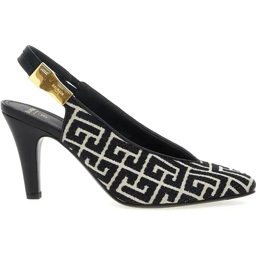 Pumps, female, , Size: 7 1/2 US Monogram Jacquard Slingback Shoes - Balmain - Modalova