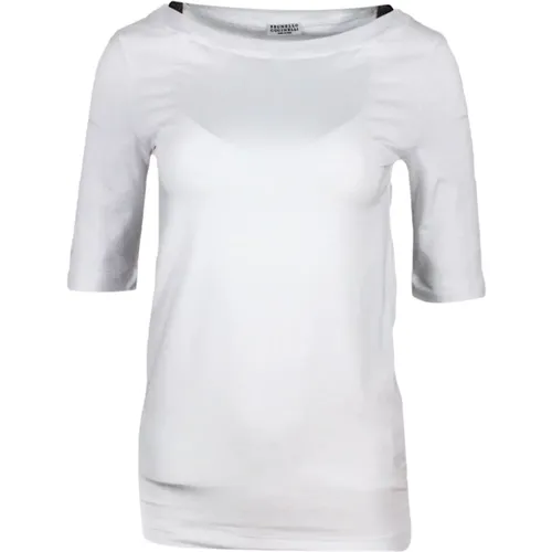 Quarter Sleeve Boat Neck T-Shirt , female, Sizes: 2XS - BRUNELLO CUCINELLI - Modalova